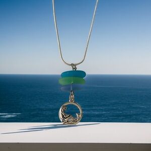 Elegant Silver Sea Glass and Mermaid Necklace
